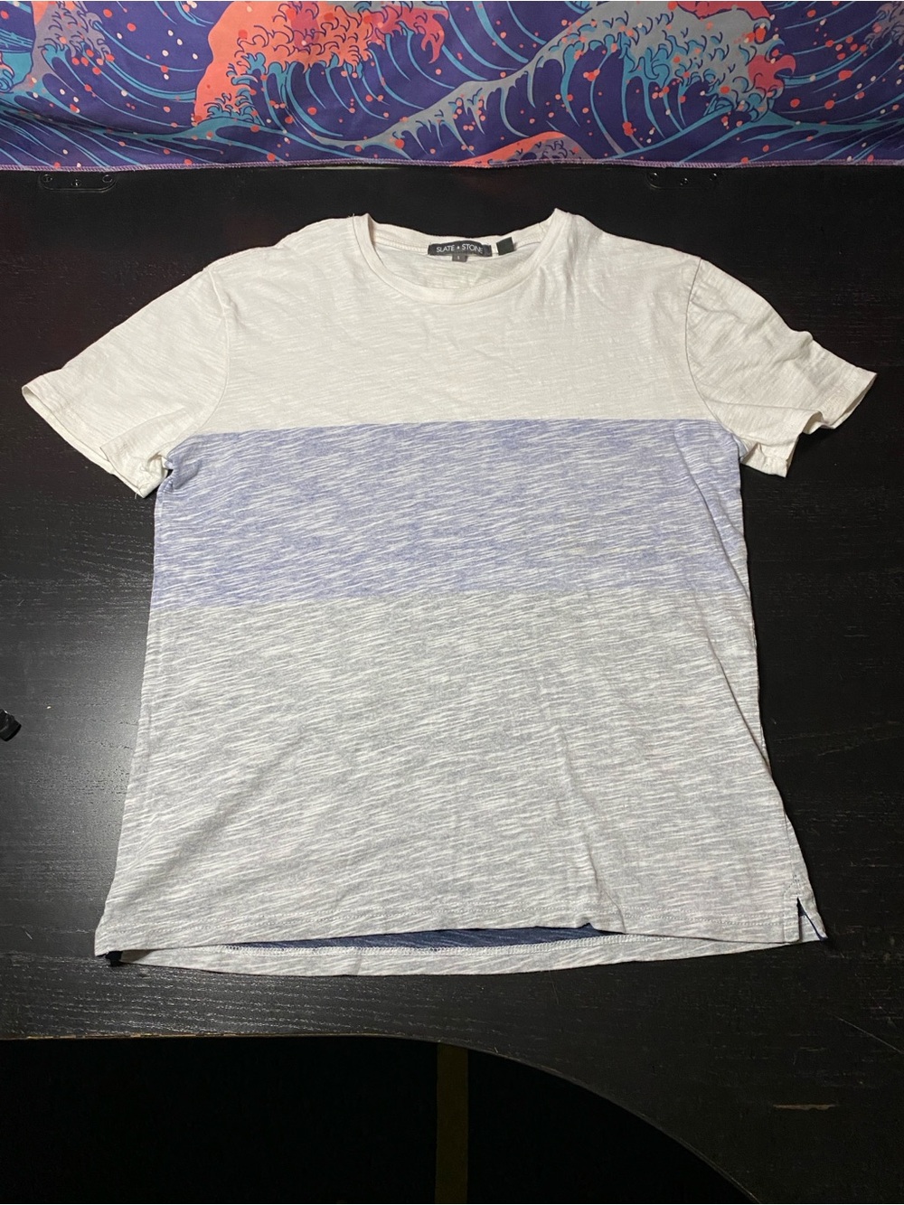 Slate & Stone Cream and Blue Colorblock Crewneck Tee
